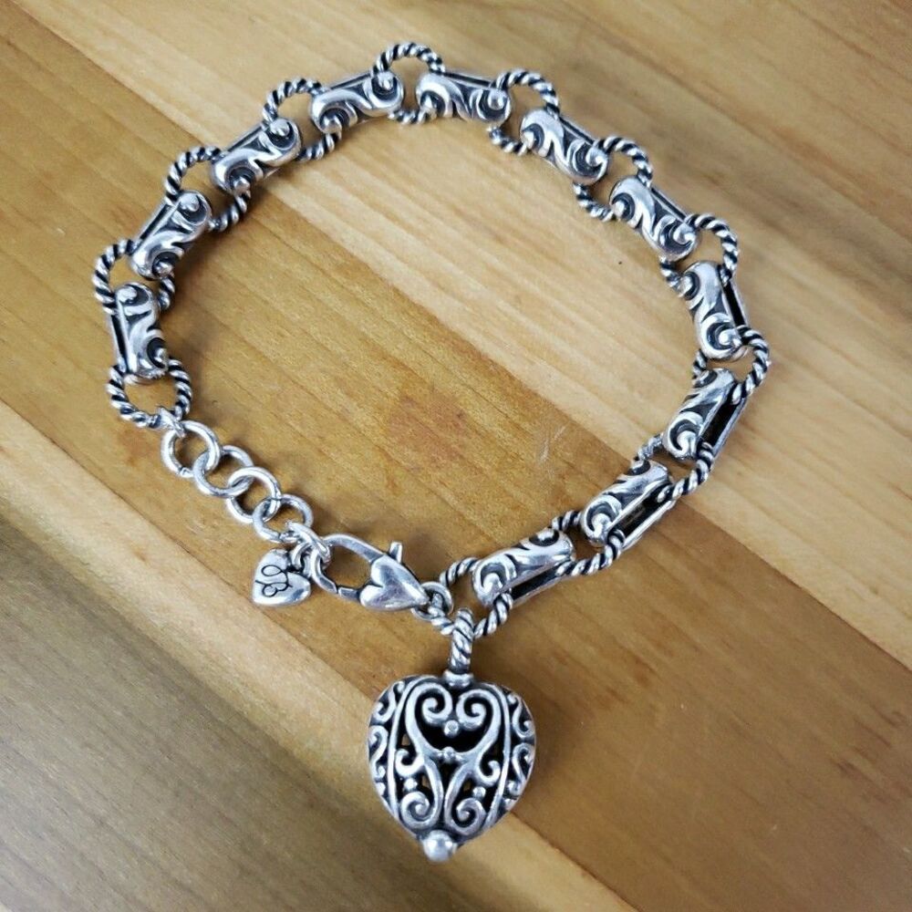 Brighton Bibi Heart Bracelet Jewelry J34970 Ornate Scroll Silver Tone